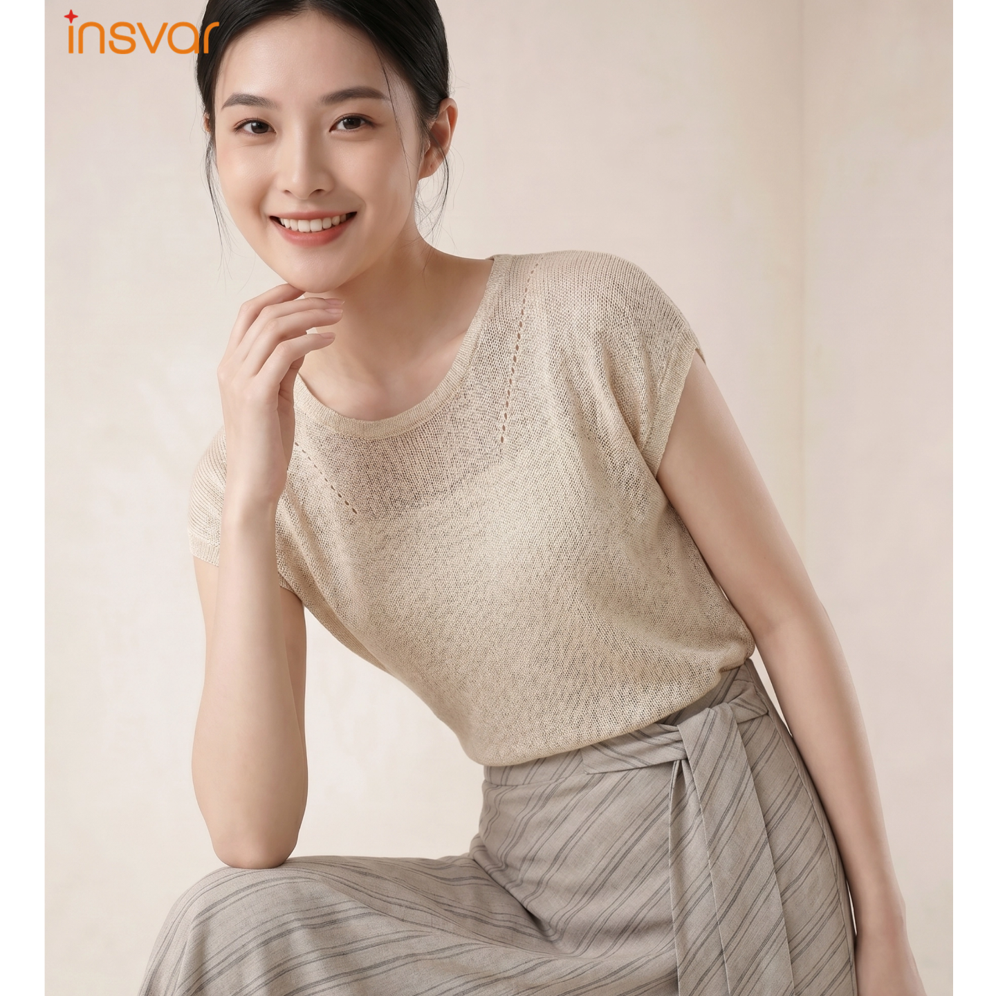 INSVAR夏季镂空针织衫女短袖