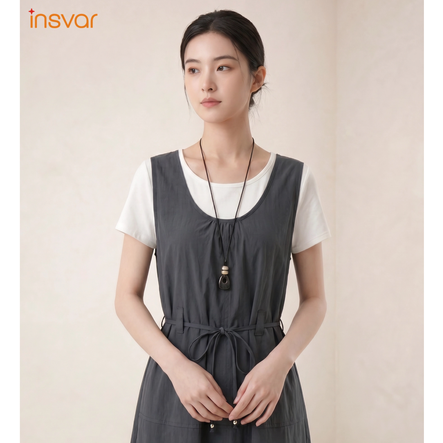 INSVAR夏叠穿收腰吊带裙两件套