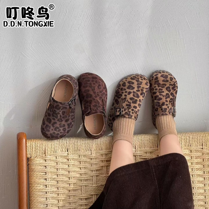 豹纹真皮软底宝宝勃肯鞋