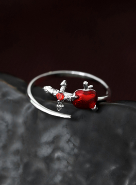 禾派 原创宝剑苹果戒指纯银S925个性甜酷复古潮流开口戒小众