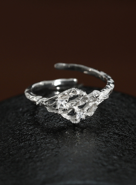 禾派 编织镂空戒指S925纯银小众简约高级感百搭开口戒指女