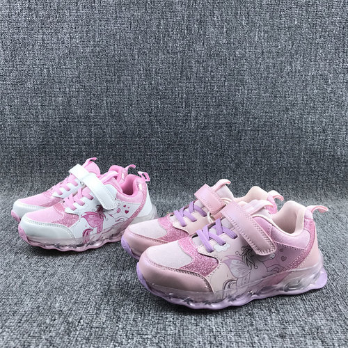 女童魔术贴闪灯耐磨软底运动鞋