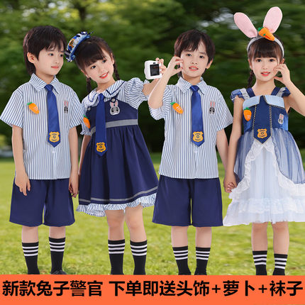 新款朱迪兔子警官演出服装女童连衣裙幼儿园园服毕业照班服舞蹈服