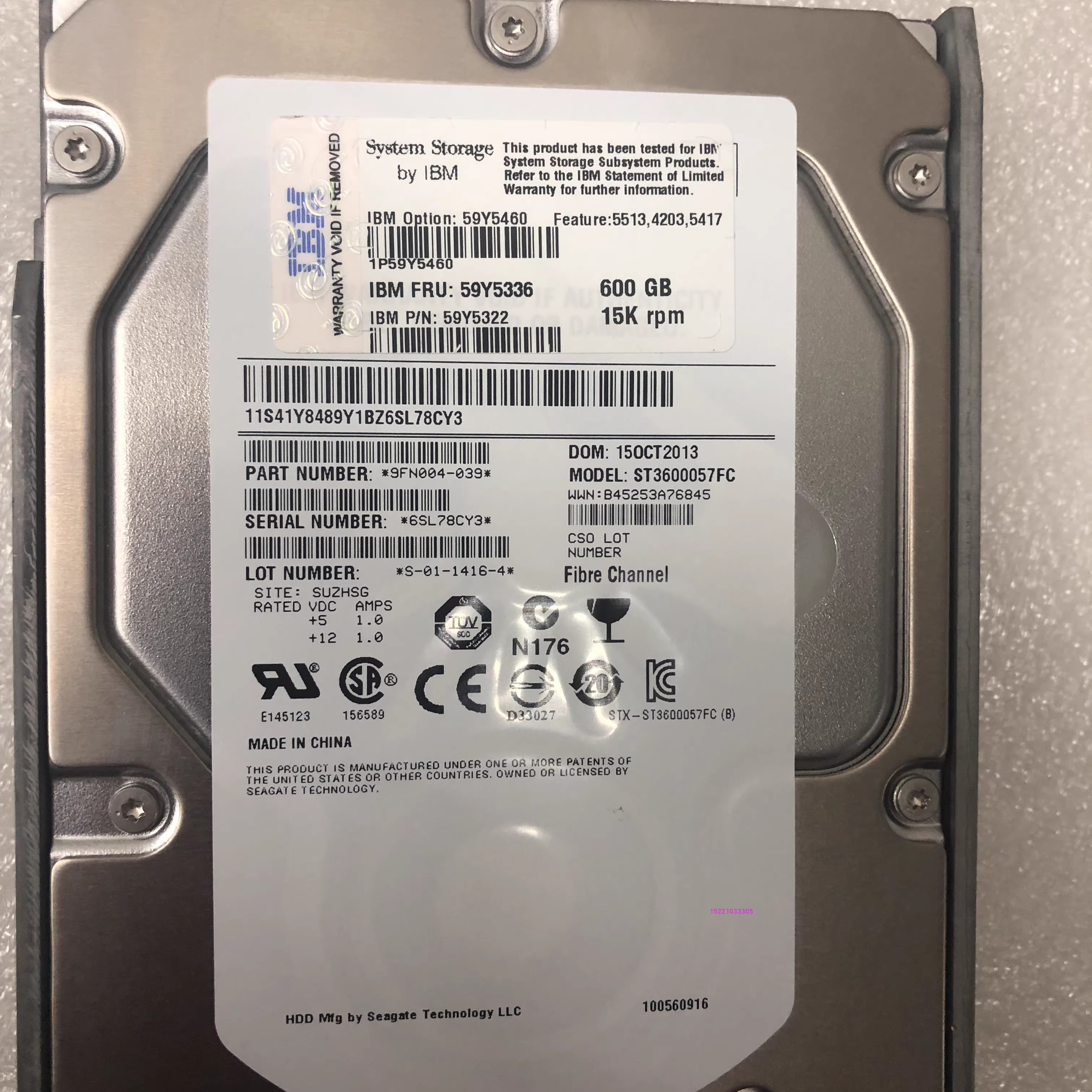 原装IBM DS4700 DS5020 59Y5336 600G 15K 3.5寸存储硬盘