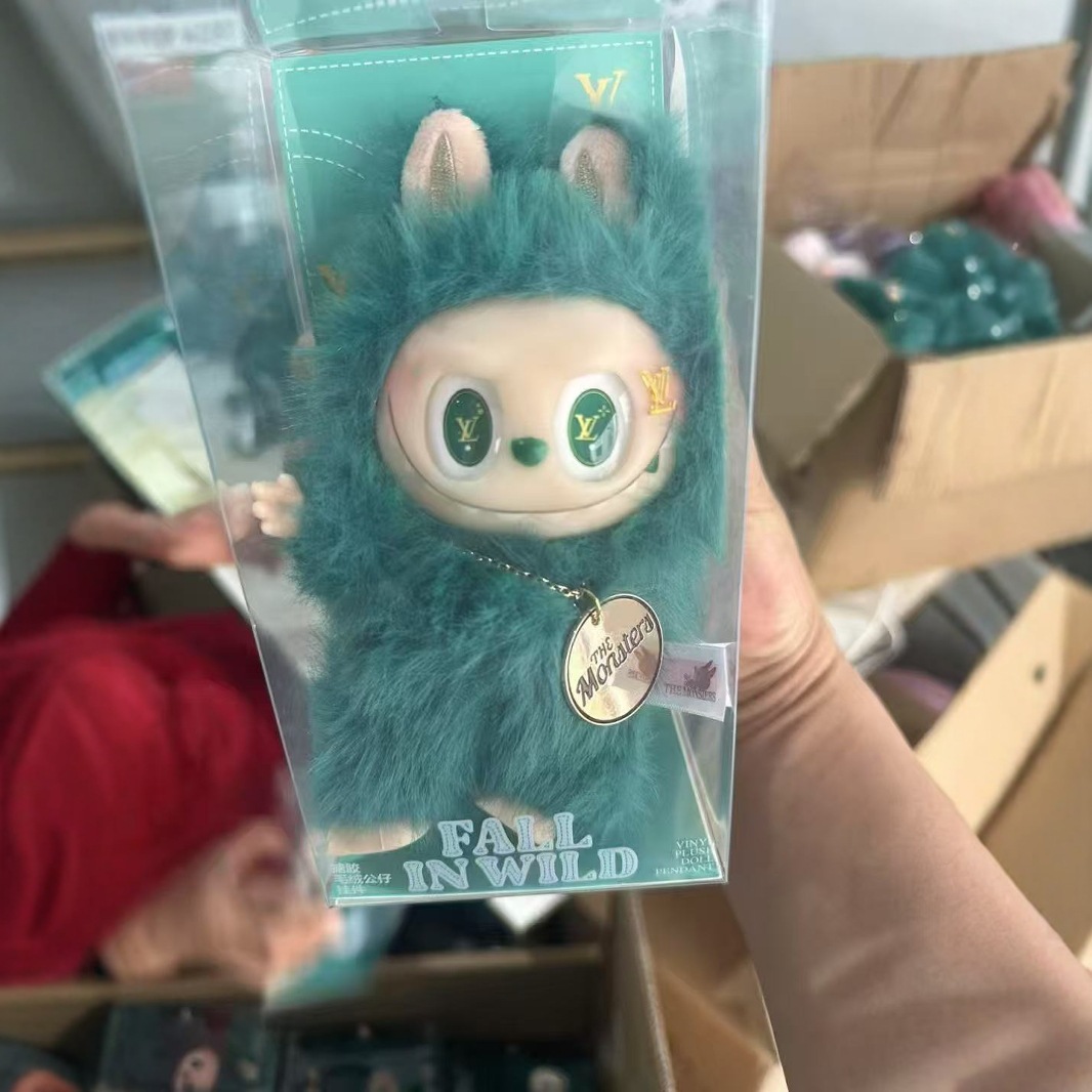 现货labubu拉布布搪胶脸摆件春天野在家毛绒玩具公仔