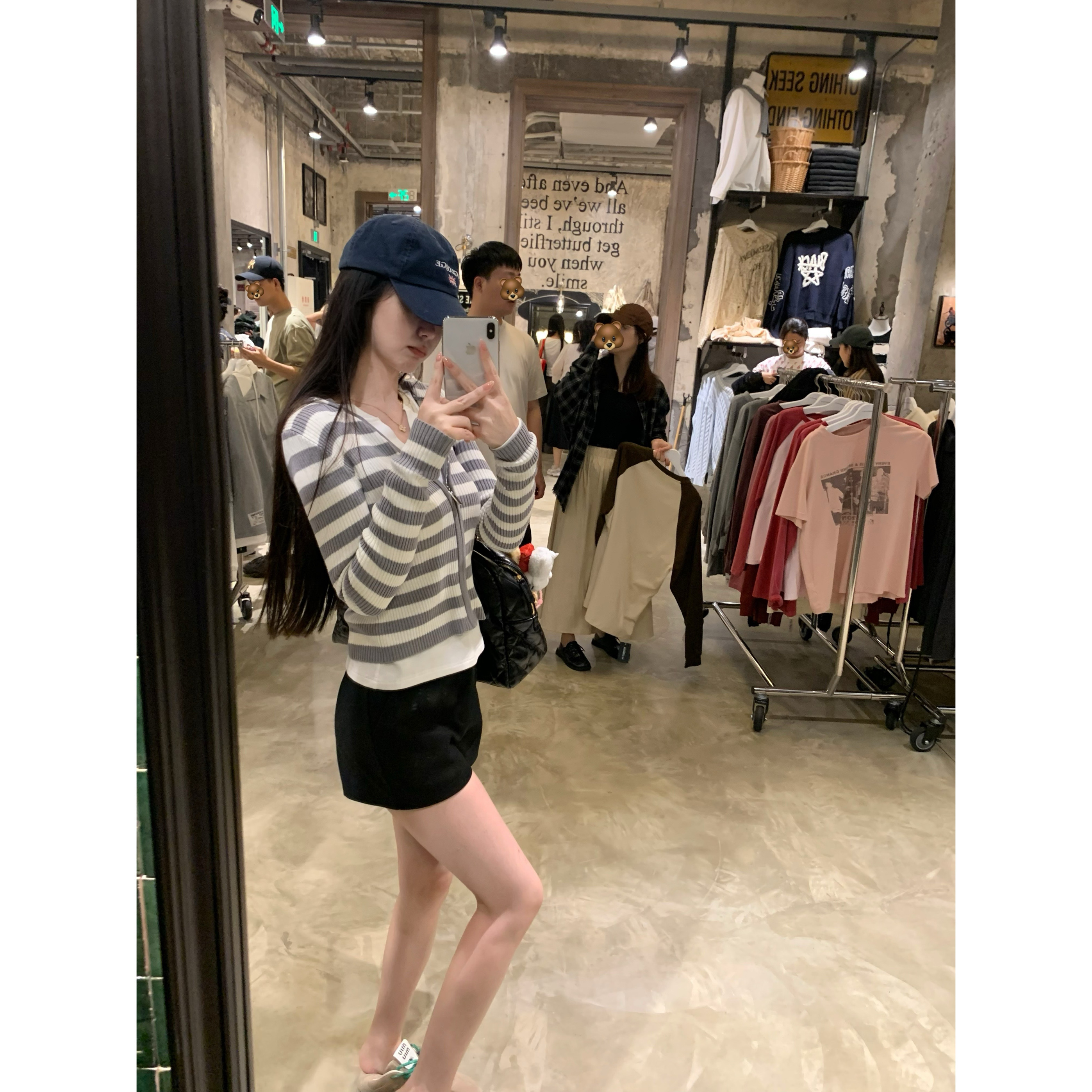 POET WONG【娇娇小女】松弛美女感 韩女条纹针织衫毛衣外套开衫厚