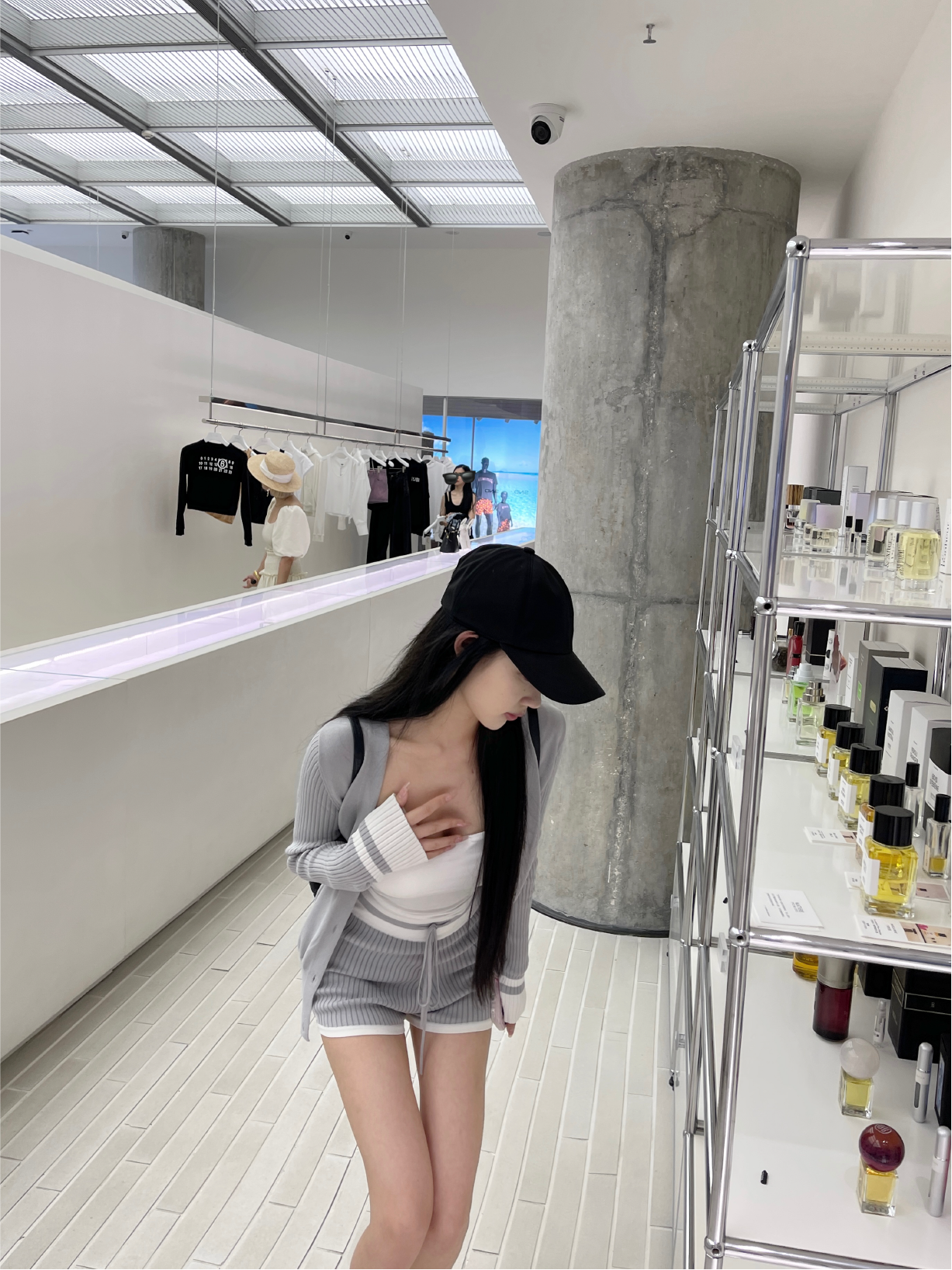 时髦撞色质感苎麻套装开衫短款