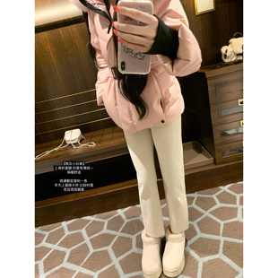 WONG 白色牛仔裤 韩女小白裤 磨毛直筒烟管裤 冬 百搭直腿裤 POET