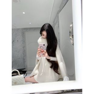 真狐狸毛围脖 POET 仙仙 月光斗篷 100羊毛大衣可拆卸毛领 WONG