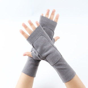 新款加长版德绒半指手套男女学生写字秋冬季保暖露指半掌打字护腕