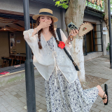 防晒衬衫碎花吊带连衣裙套装女夏2025新款独特漂亮绝美两件套，女装连衣裙，浙宝301