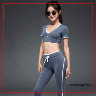 韩国代购ALO Airbrush 高腰短款短袖 Race Pace 卡普里裤运动套装