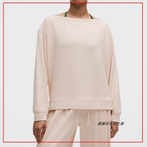 韩国代购lululemon BeCalm宽松纯色长袖T恤一字领套头卫衣LW3KGBS
