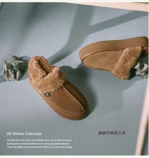 韩国正品代购Rockfish毛毛拖鞋雪地靴雪地拖鞋麂皮两穿带子可拆