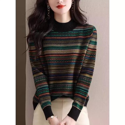 秋冬洋气宽松半高领针织打底毛衣