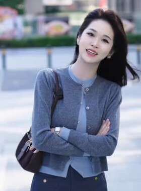 韩系chic高级感假两件灰色针织衫女春秋季2026新款小个子开衫外套