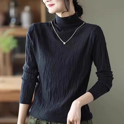 法式高级感羊毛半高领黑色针织打底衫女装秋冬内搭长袖慵懒风上衣