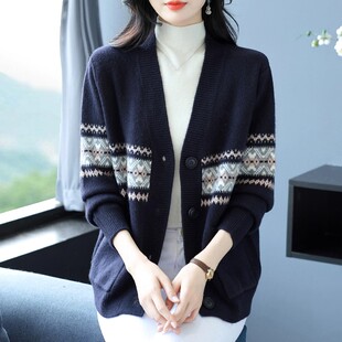 宽松大码 毛衣外套女羊毛衫 新款 2025秋季 高级感洋气外穿 针织开衫