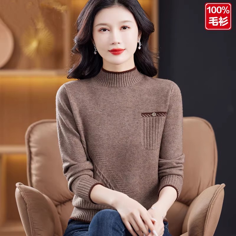 鄂尔多斯市羊毛衫女套头2025新款秋冬半高领毛衣加厚羊绒打底衫