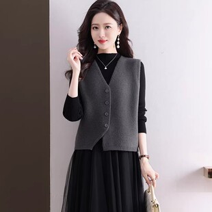 红色针织羊毛马甲女款外搭上衣2026春秋新款无袖叠穿毛衣马夹背心