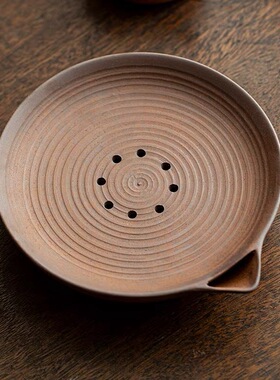 粗陶老岩泥壶承手工日式复古储水简约干泡茶盘功夫茶道零配