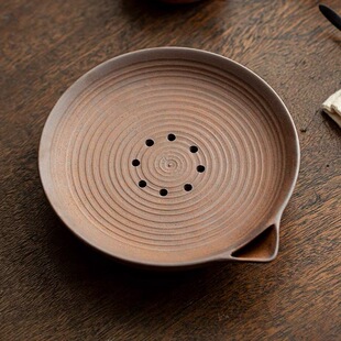 粗陶老岩泥壶承手工日式复古储水简约干泡茶盘功夫茶道零配