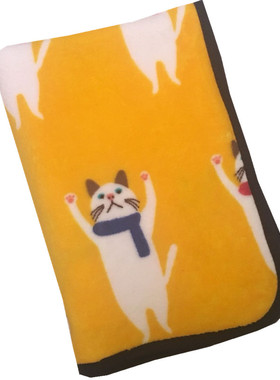 黄色可爱猫咪珊瑚绒包边午睡毯沙发盖膝盖腿毯宿舍教室小毛毯春秋