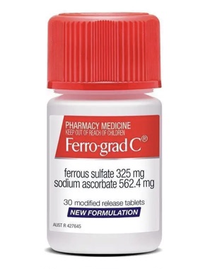 澳洲代购直邮 Ferro Grad C铁VC+维生素C补铁成人30片元素铁孕妇