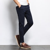 小脚九分裤 pants 男棉薄款 修身 卡其色mens formal trousers khaki