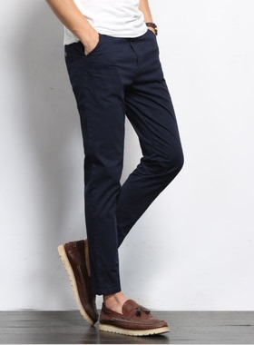 修身小脚九分裤男棉薄款卡其色mens formal pants trousers khaki