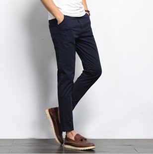 修身小脚九分裤男棉薄款卡其色mens formal pants trousers khaki