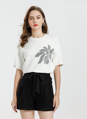 繁叶 白色空气层线迹刺绣套头衫