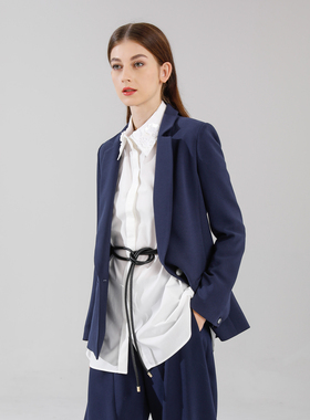 启程 深蓝色经典一粒扣西装外套通勤舒适设计感