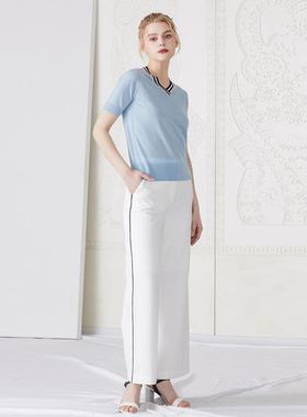 回归 清爽白色撞色牙边女士阔腿裤