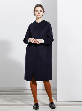 青黛 藏蓝色纯羊毛双面呢茧型女士大衣