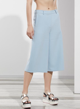 新境  简约百搭天蓝色七分阔腿裤