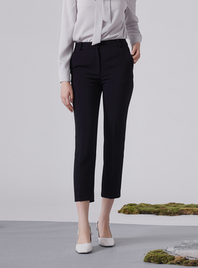 乱麻肌理感经典百搭通勤黑色小脚裤锥形裤-心意
