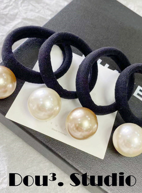 2根~走秀款大珍珠发圈头绳纯色简约发饰网红高弹力呢绒扎丸子头饰