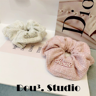 甜甜 小香风发圈奶白奶粉色字母水钻大肠圈粗毛呢编织发绳头绳女