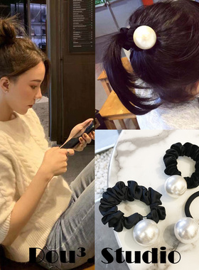 超大颗亮白仿珍珠头绳发饰网红Ins简约扎丸子头低马尾高弹力皮筋