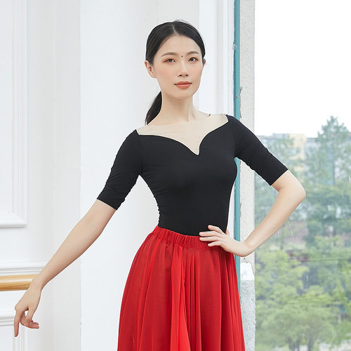 共研网纱拼接性感上衣古典舞服装