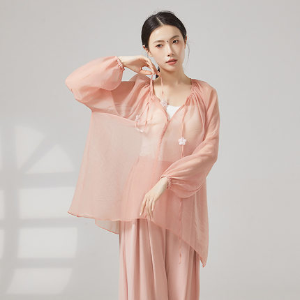 古典舞蹈服飘逸身韵纱衣中国舞练功服现代舞老师宽松训练服上衣