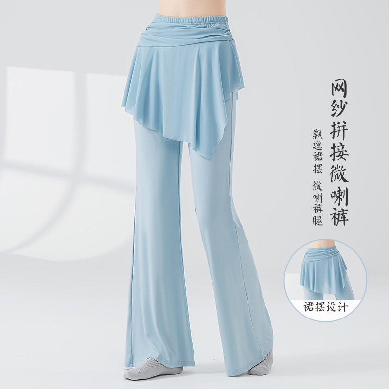 古典舞蹈裤女新款成人网纱拼接形体艺考演出练功裤飘逸假两件裙裤