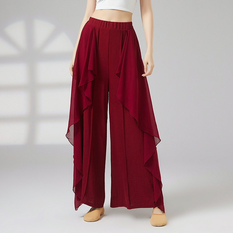 新款现代舞练功服飘逸雪纺拼接高腰显高古典舞阔腿裤直筒舞蹈裤女,运动/瑜伽/健身/球迷用品,现代舞服装,淘宝优惠券,粉丝福利购,淘宝优惠卷