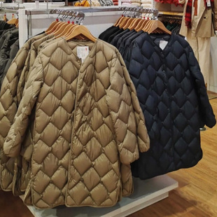 羽绒服外套女冬 V领保暖长袖 优款 大衣内搭90白鸭绒轻薄内胆中长款