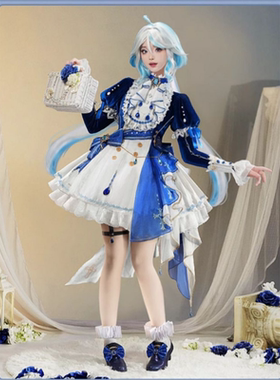 原神枫丹水神芙宁娜蓝色舞曲洋装芙卡洛斯cospla