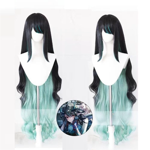 明日方舟 夕cos假发Dusk黑色渐变青色卷发