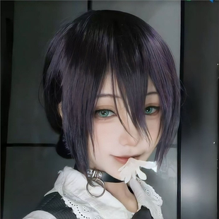 蕾塞cos假发电锯人还原同款造型紫黑色自带辫子高温丝真实自然