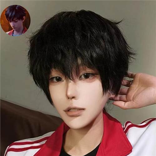 假头发cos林七夜动漫风短直发少年感斩神碎盖头二次元男神长刘海