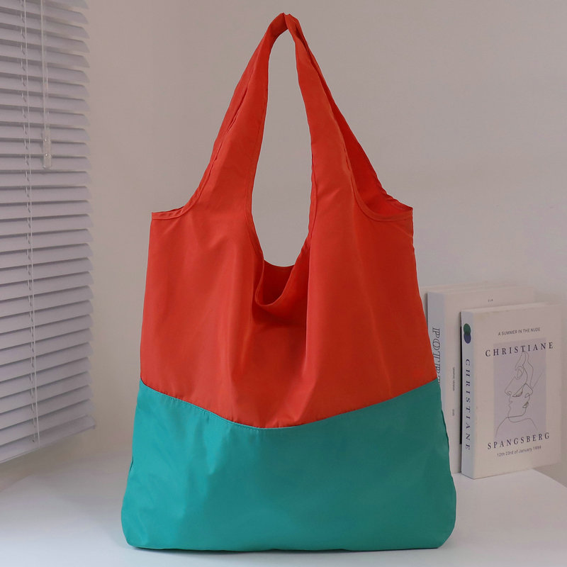 可折叠购物袋便携日本手提尼龙环保袋超市买菜包时尚撞色外贸女包-封面
